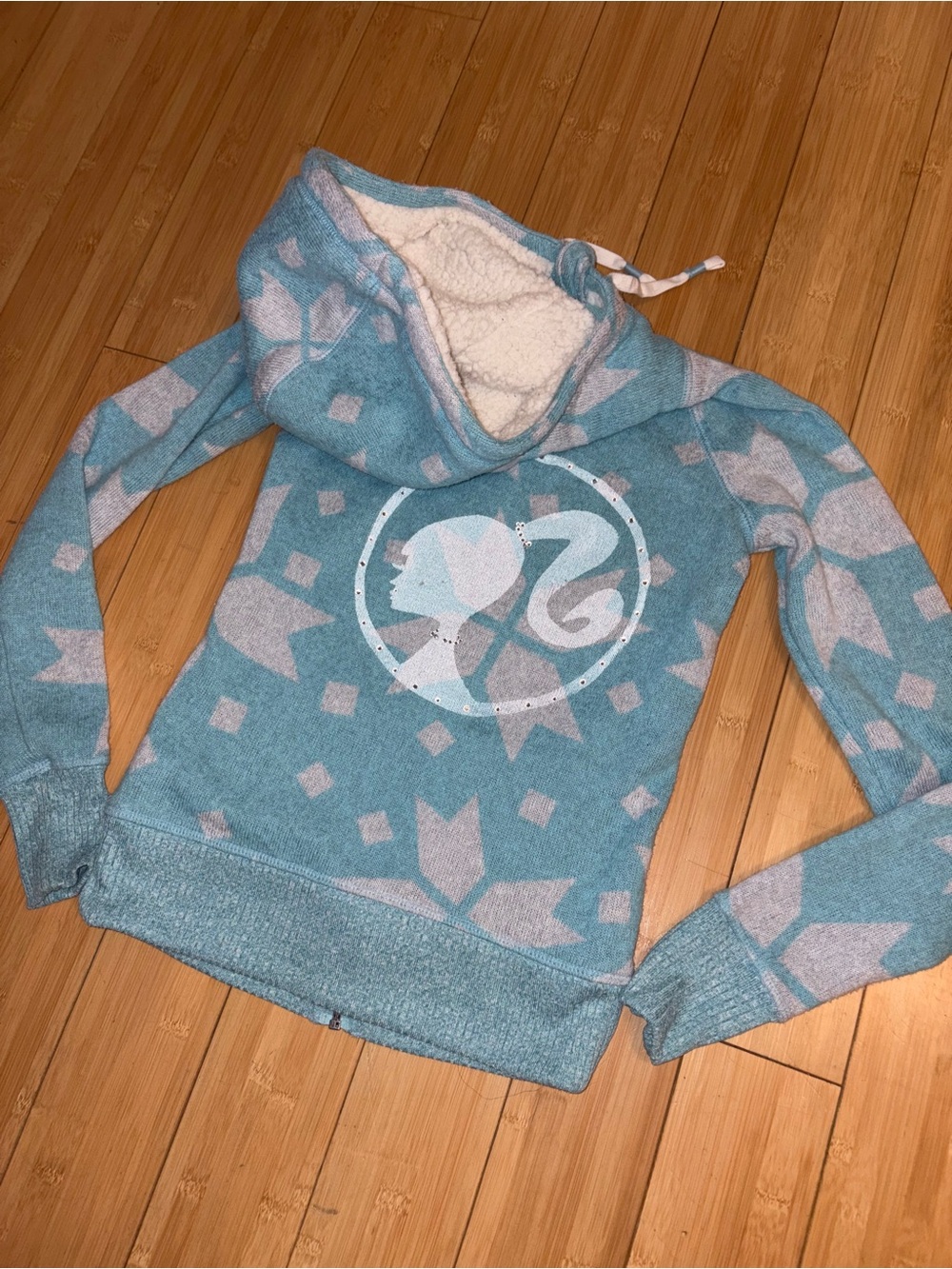 Custom Vintage SO Snowflake Sherpa Lined Hoodie w Custom Barbie Bedazzling!